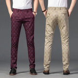 Riolio  Spring Young Men's Plaid Business Casual Pants Men's British Small Straight Slim-fitting Trend Non-iron Burgundy Trousers
