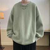 Riolio  New Japanese Retro Men Knitted Sweater Light Luxury Casual O Neck Solid Color Long Sleeve Pullovers Loose High Street Knitwear