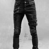 Riolio Men High Waist Fashion Jean Spring Summer Boyfriend Motorcycle Street Wear Skinny Casual Denim Pants Jeans Straight Trousers