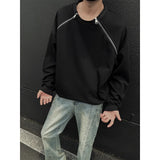 Riolio Spring Men Sweatshirts Metal Zipper Solid Color Casual O Neck Fashion Oversize Streetwear Hip Hop Male White/Black