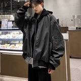 Riolio  Vintage PU Leather Bomber Jacket for Men Spring Autumn Hooded Jackets Streetwear Leather Trench Caots Windbreakers Men Clothes