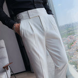 Riolio British Style Autumn New Solid High Waist Trousers Men Formal Pants High Quality Slim Fit Business Casual Suit Pants Hommes