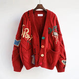 Riolio Embroidery Patchwork High Street Thick Knit V-Neck Women's Cardigan Sweater Single Breasted Cardigan For Women Clothing Winter