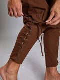 Riolio  Mens Vintage Medieval Lace Up Tapered Ankle Linen Pants For Themed Parties