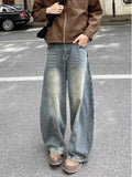 Riolio  American High Street Hip Hop Men and Women Trendy Personality Straight Tube Washed Jeans Couple Loose Bent Knife Casual Pants