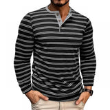 Riolio  New Men's Henley Collar Long Sleeve T-Shirts Striped Casual Button T Shirt for Men Spring Autumn Male Fashion Cotton Tees Tops