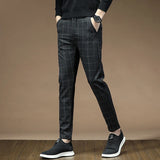 Riolio  Brand Clothing Autumn Thick Style Plaid Work Stretch Pants Men Business Fashion Slim Grey Party Casual Pant Trousers Male