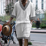 Riolio Summer New Men's Suit Japanese And Korean Style Stripes Color Matching Loose Large Size Casual Men's Clothing Two-piece Set