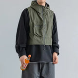 Riolio Cityboy Japanese Style Cropped Vest Jacket Men's American Style Summer Thin Hooded Functional Multi-pocket Vest Casual Scene