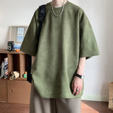 Riolio Summer Short Sleeved T-shirt Men Fashion Solid Color Round Neck T Shirt Men Streetwear Loose Suede Tshirt Mens Top M-3XL
