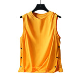 Riolio  Summer Fashion Round Neck Loose Casual Cotton Vest Male Sleeveless Breasted All-match Pullover Tank Top Men Solid Color T-shirt