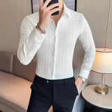 Riolio  Stretch Plaid Design Versatile Jacquard Shirt Men's Slim-fit Korean Style Casual Long-sleeved Versatile Shirt