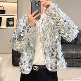 Riolio Shiny Sequins Jacket for Men Black Silver Sparkle Long Sleeve Casual Bomber Jacket Male Party Club Fashion High Street Coats