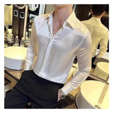 Riolio  Men's Shiny Long-Sleeve Button-Down Shirt with Slim Fit