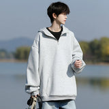 Riolio Spring Casual Hoodie Mens Half Zip Pullover Pure Color Streetwear Oversize Comfort Loose Fit Trending Hooded Sweatshirt