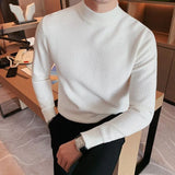 Riolio  Smart Casual Spring Autumn New Men Sweaters Mock Neck Solid Waffler Fashion Luxury Business Long Sleeve Pullovers Knitted Tops