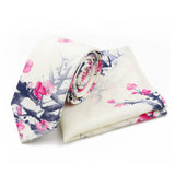 Riolio  Men's Floral Cotton Tie Pocket Handkerchief Set White Blue Woven Necktie Flower Leaves Pattern Wedding Party Accessories Gifts