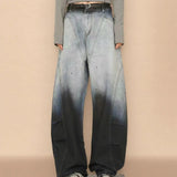 Riolio  American retro gradient high street splashed ink personality loose curved knife hip-hop jeans men and women trendy casual pants