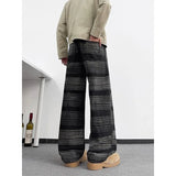 Riolio  Men's American Vintage Striped Denim Pants Washed Loose Straight Casual Flare Trousers