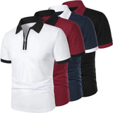 Riolio Summer Men's Solid Color Polo Shirt Short Sleeve Zipper Tshirts for Men Lapel Breathable Sweatwear Large Size Lightweight Tops