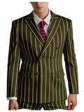 Riolio  Men's Pinstripe 2 Piece Suit Set Double Breasted Peak Lapel Slim Fit Striped Tuxedo Suit For Wedding Prom Business Formal