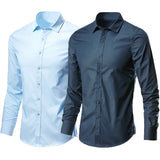 Riolio Men's Long Sleeve White Shirt Casual Business Formal Slim Fit Korean Style Professional Work Shirt Wrinkle-free Ironing