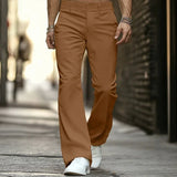 Riolio  Men Solid Color Corduroy Pants Mid-waist Slightly Flare Trousers American Retro High Street Straight-leg Daily Casual Pant S-3XL