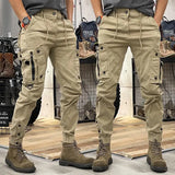 Riolio  Fashionable men's slim fit work pants, casual loose zipper, multi pocket jogging pants, elastic leg binding pants