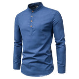 Riolio Men's Solid Color Casual Slim Fitting Standing Collar Long Sleeved Business Shirt Shirt