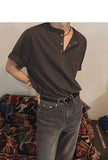 Riolio New Fashion Korean Style Men T-shirt Light Luxury Henry Collar Tops Casual Loose High Quality Solid Color Half Sleeve Tees M-2XL