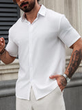 Riolio Solid Color Lapel Short Sleeve Black and White Shirt for Men