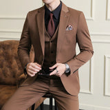 Riolio  S-7XL Jacket Vest Pants Luxury Elasticity Boutique Fashion Men's Solid Color Casual Business Suit 3-piece Sets Groom Wedding