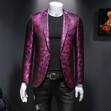 Riolio Luxury Men Jacquard Slim Fit Blazer Stage Performance Metal Gold Yarn Casual Suit Jacket Formal Stage Costumes