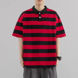 Riolio  Summer Short Sleeve Striped Polos Shirts Men Anti-Wrink Turn Down Collar Casual Polos Male Sports Tees Couple Tops Streetwear