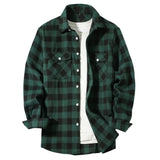 Men's Shirts Button-Up Classic Plaid Smart Casual Flannel Shirt Long Sleeved Chest Two Pockets Design Spring Autumn Men Tops