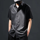 Riolio  Business Casual Fashion Handsome Shirts Streetwear Turn-down Collar Solid Office Button Printing Short Sleeve Men's Clothing