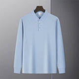 Riolio  New American Retro Men Polo Shirt Light Luxury Solid Color Slim-fit Commuting Long Sleeve T-shirt Leisure Business Pullover Tops