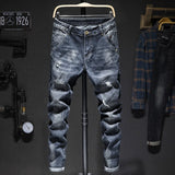 Riolio  Fashion Ripped Men's Slim Jeans Streetwear Trendy Korean Beggar Holes Pants Autumn Stretch Personality Casual Denim Trousers