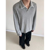 Riolio  Autumn Long Sleeved T-shirt Men Fashion Gray Black Casual Lapel T Shirt Streetwear Korean Loose Pleated T Shirt Mens Top M-3XL