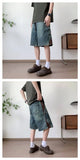 Riolio Mens Loose Fit Summer Denim Shorts Elastic Waist Washed Blue Side Personality Design Casual Comfortable Fashion Trendy Outdoor