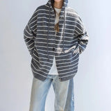 Riolio Korean retro high street striped men and women trendy personality hooded sweater couple hip-hop loose retro Harajuku casual top