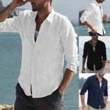 Riolio Men's cotton solid color long sleeved shirt Youth casual cardigan shirt