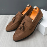 Riolio  Mens Tassels Loafers Comfortable Suede Shoes Men Leather Low-heel Wedding Moccasins British Style Non-Slip Retro Driving Shoes