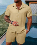 Riolio New style Summer Men's Fashion Beach Suit Outdoor Sports Casual Shirt Solid color Loose Short Sleeve Shorts Beach two-piece