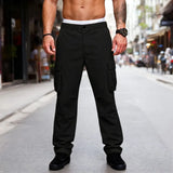 Riolio  Men's Cargo Pants Multi Pocket Solid Color Button Waist Casual Outdoor Work Trousers for Men