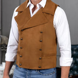 Riolio  Men Vest Brown Double Button Frosted Velvet Waistcoat For Banquet Birthday Wedding Business Work Formal Set Men Suit Vest