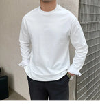 Riolio  New Autumn Fashion Men T-shirt Light Luxury Solid Color Long Sleeve Tops Leisure Streetwear Casual O Neck Basic Shirts M-3XL