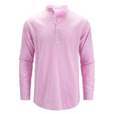 Riolio Men's Cotton Linen Long Sleeve Polo Shirt Lightweight Henley Neck Hawaiian Beach Style Solid Color Tops Vacation T-shirt