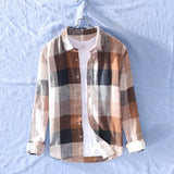 Riolio Cotton Linen Casual Plaid Shirts for Men Long Sleeve Tops Male Loose Turn-down Collar Fashion Clothing Trends