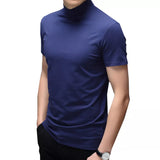 Riolio Trend Summer Men Half high Collar Mercerized Cotton Short Sleeve Slim Body T-Shirt Men Solid Color Modale High Collar